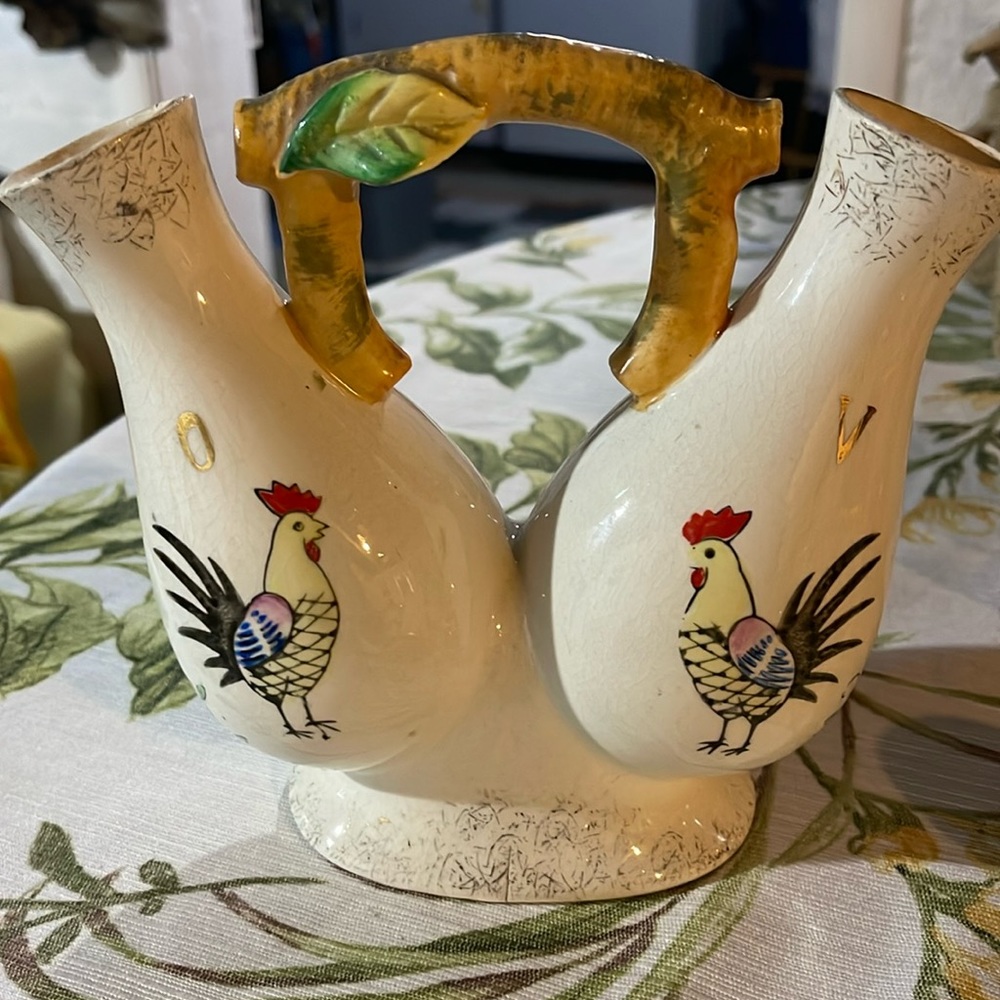 ROOSTER OIL & VINEGAR CRUET * RED MADE IN JAPAN